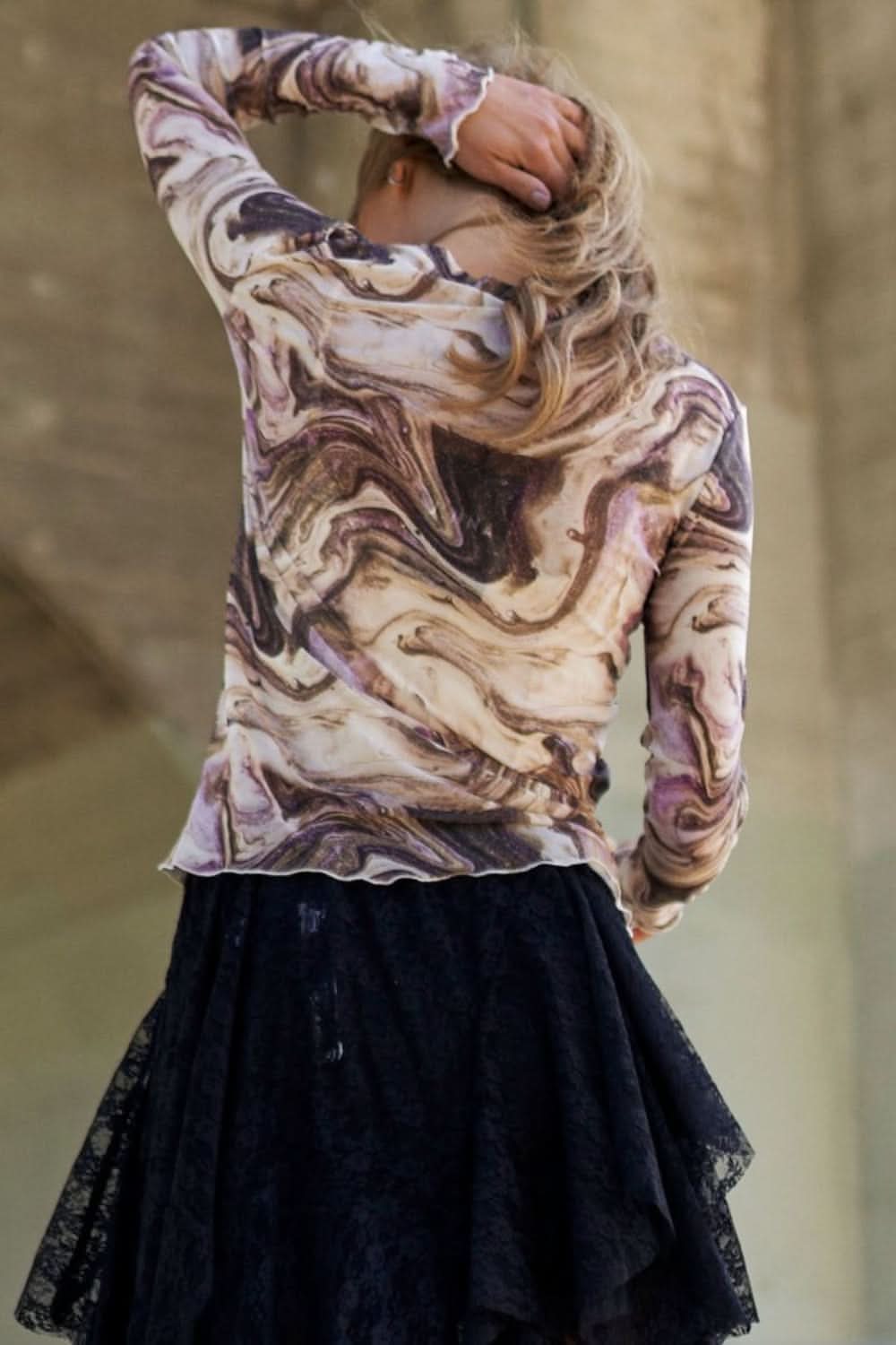 J.NNA Marble Design Long Sleeve Mesh Top - Love Salve 