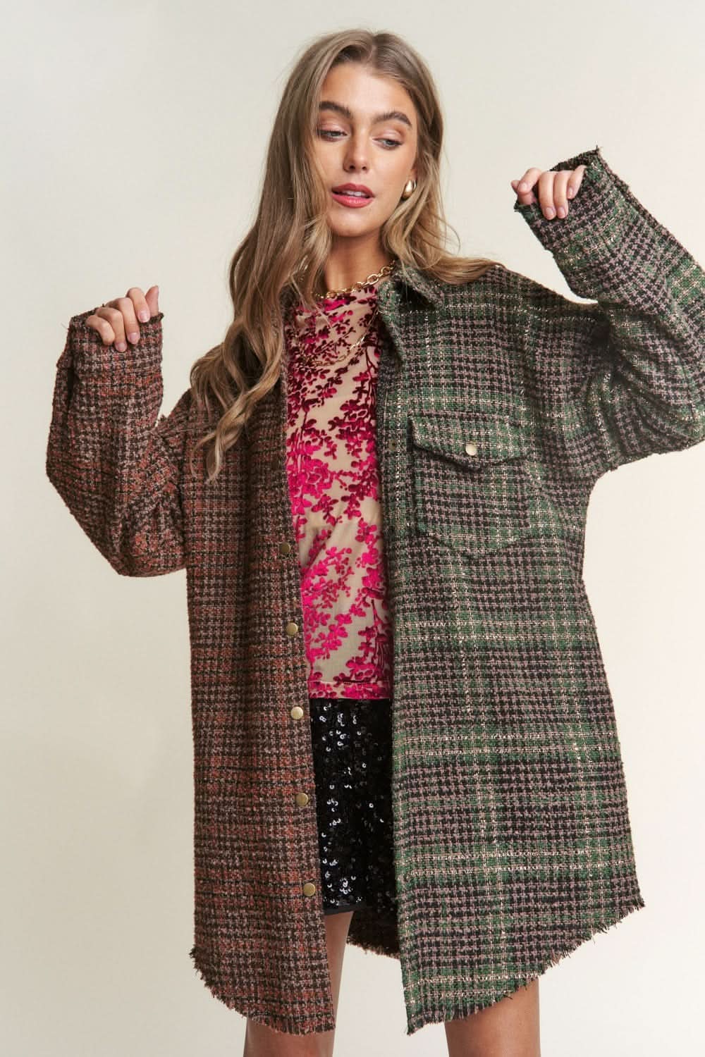 J.nna longline tweed plaid shacket - Love Salve 