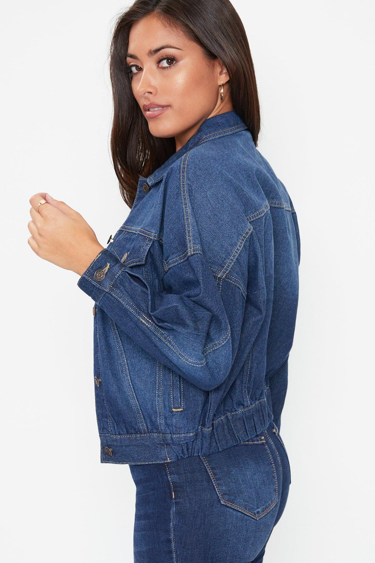Women's 80's Style Denim With Elastic Hem Jacket