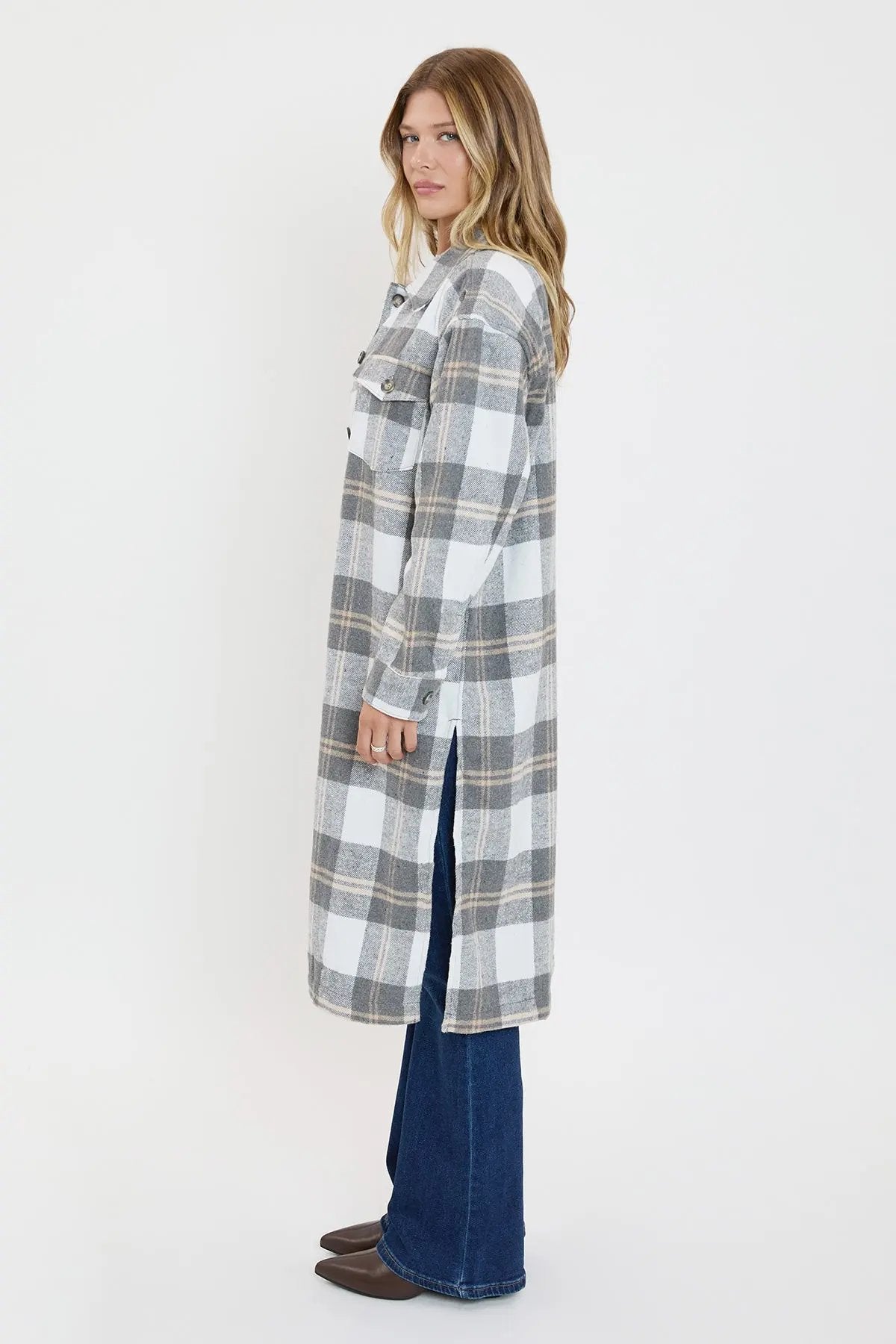Women's Plaid Shacket Long Duster - Love Salve