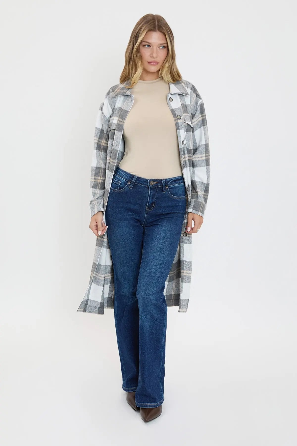 Women's Plaid Shacket Long Duster - Love Salve