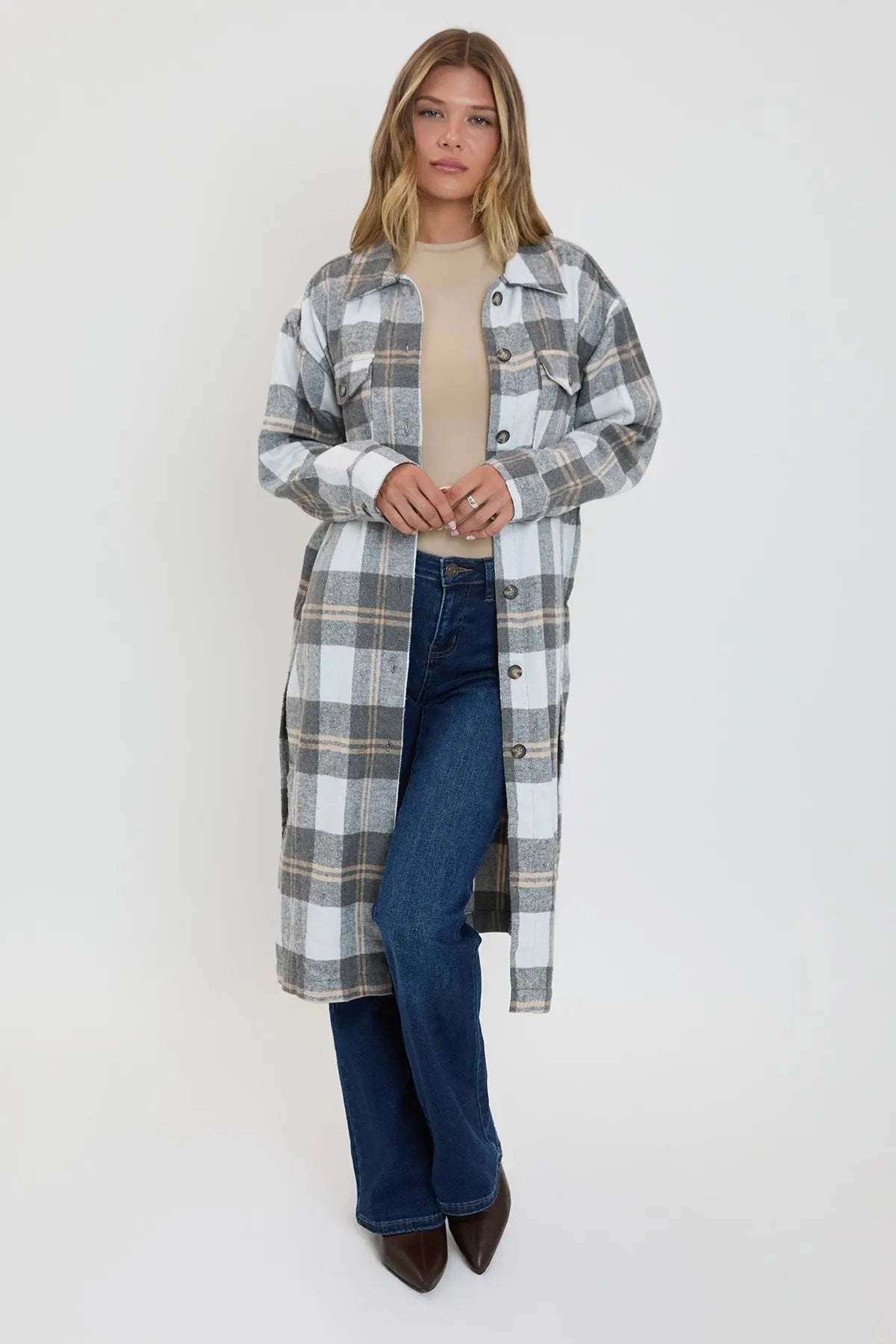 Women's Plaid Shacket Long Duster - Love Salve