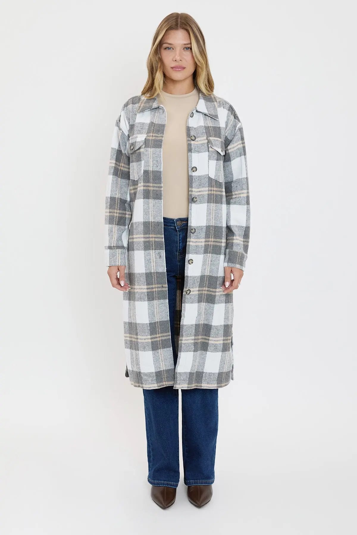 Women's Plaid Shacket Long Duster - Love Salve