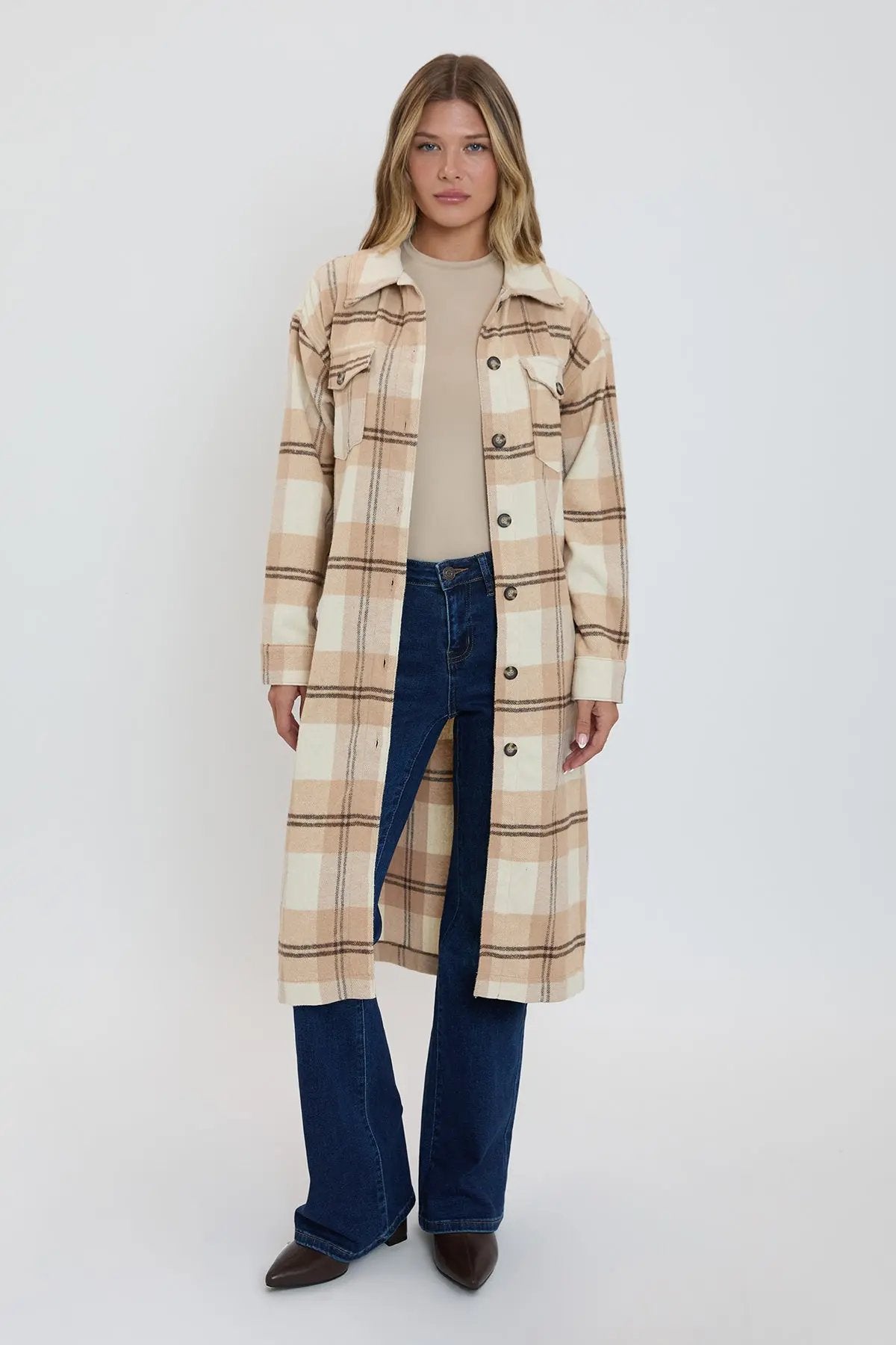 Women's Plaid Shacket Long Duster - Love Salve