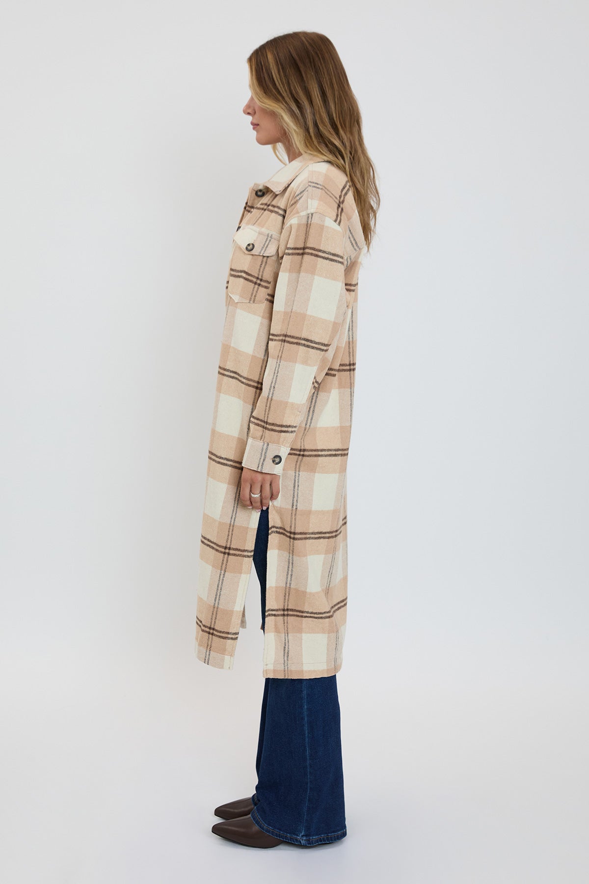 Women's Plaid Shacket Long Duster YMI JEANS