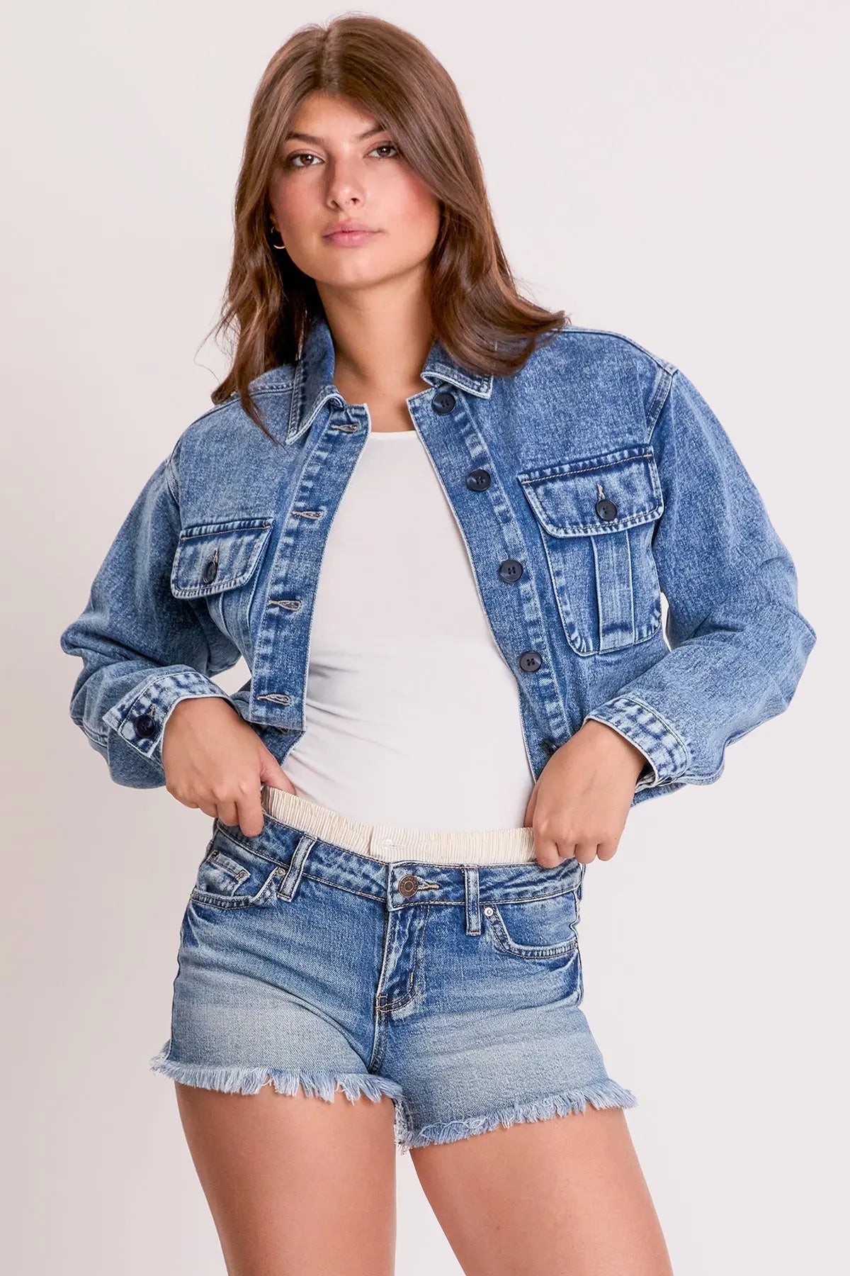 Women's Cropped Trucker Denim Jacket YMI JEANS