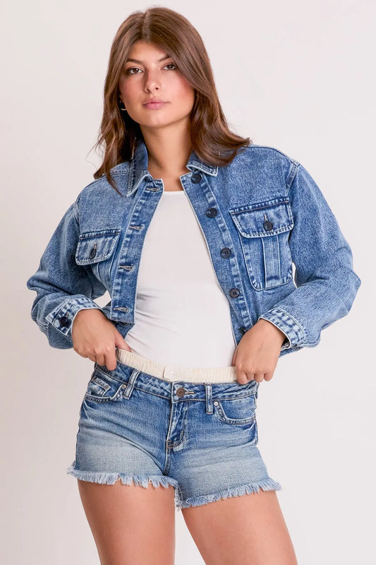 Women's Cropped Trucker Denim Jacket YMI JEANS