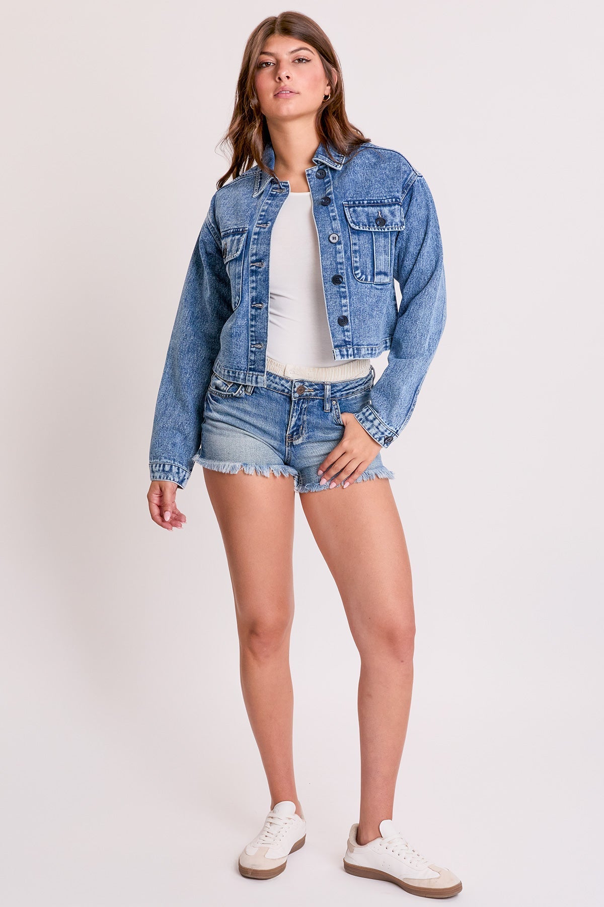 Women's Cropped Trucker Denim Jacket YMI JEANS