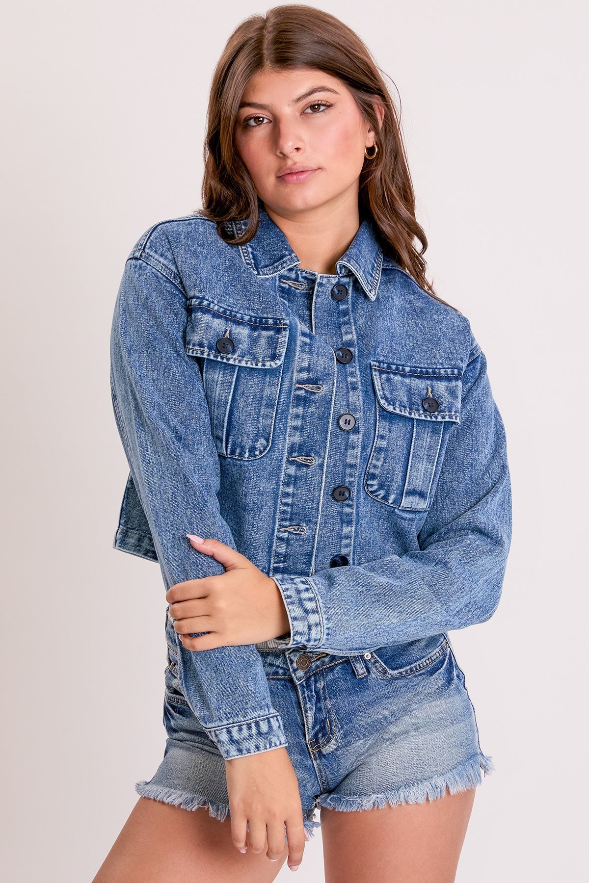 Women's Cropped Trucker Denim Jacket YMI JEANS