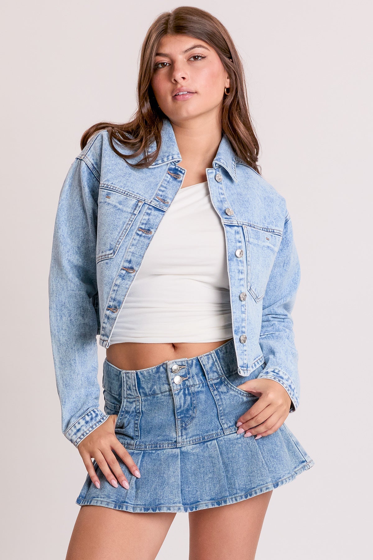 Women's Cropped Lace Up Back Denim Jacket YMI JEANS