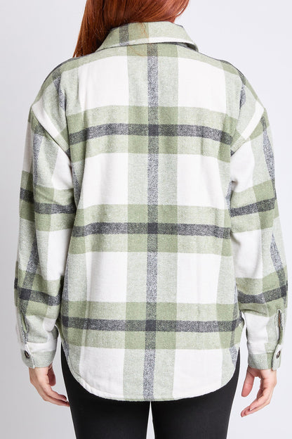 Women's Oversized Plaid Flannel Sherpa Shacket