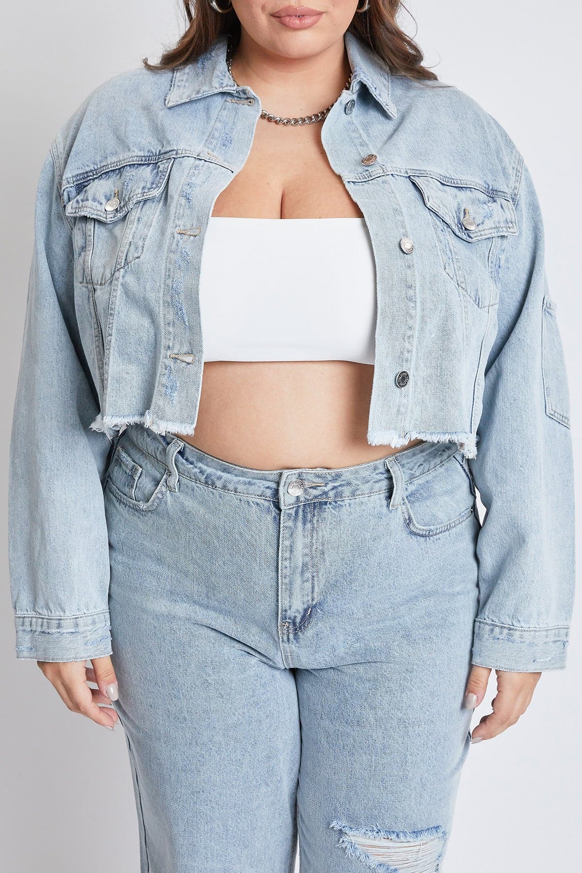 Women's Plus Cropped Denim Jacket YMI JEANS