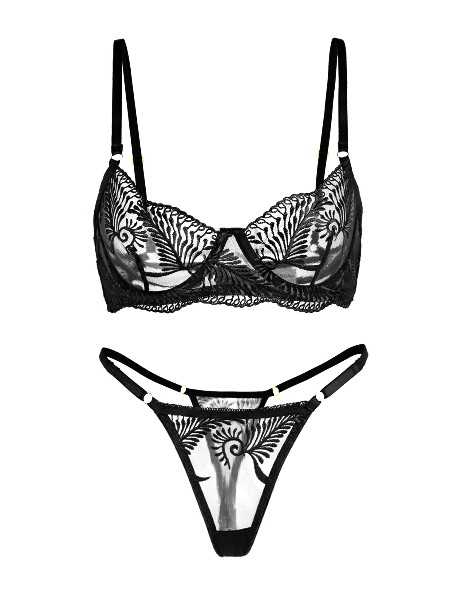 Elegant Embroidery Lingerie Set Black Lace Comfort Fit Hello.LA.Girl