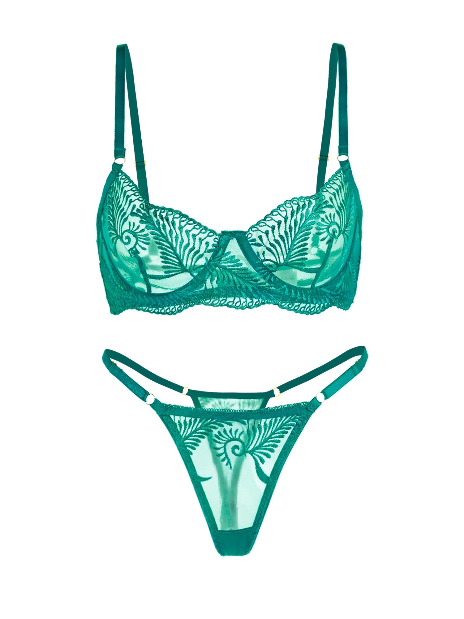 Emerald Embroidered Lingerie Set With Sheer Details Hello.LA.Girl