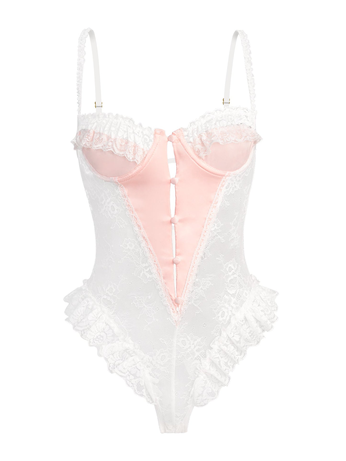 Pink and White Sexy Lace Bodysuit for Romantic Nights