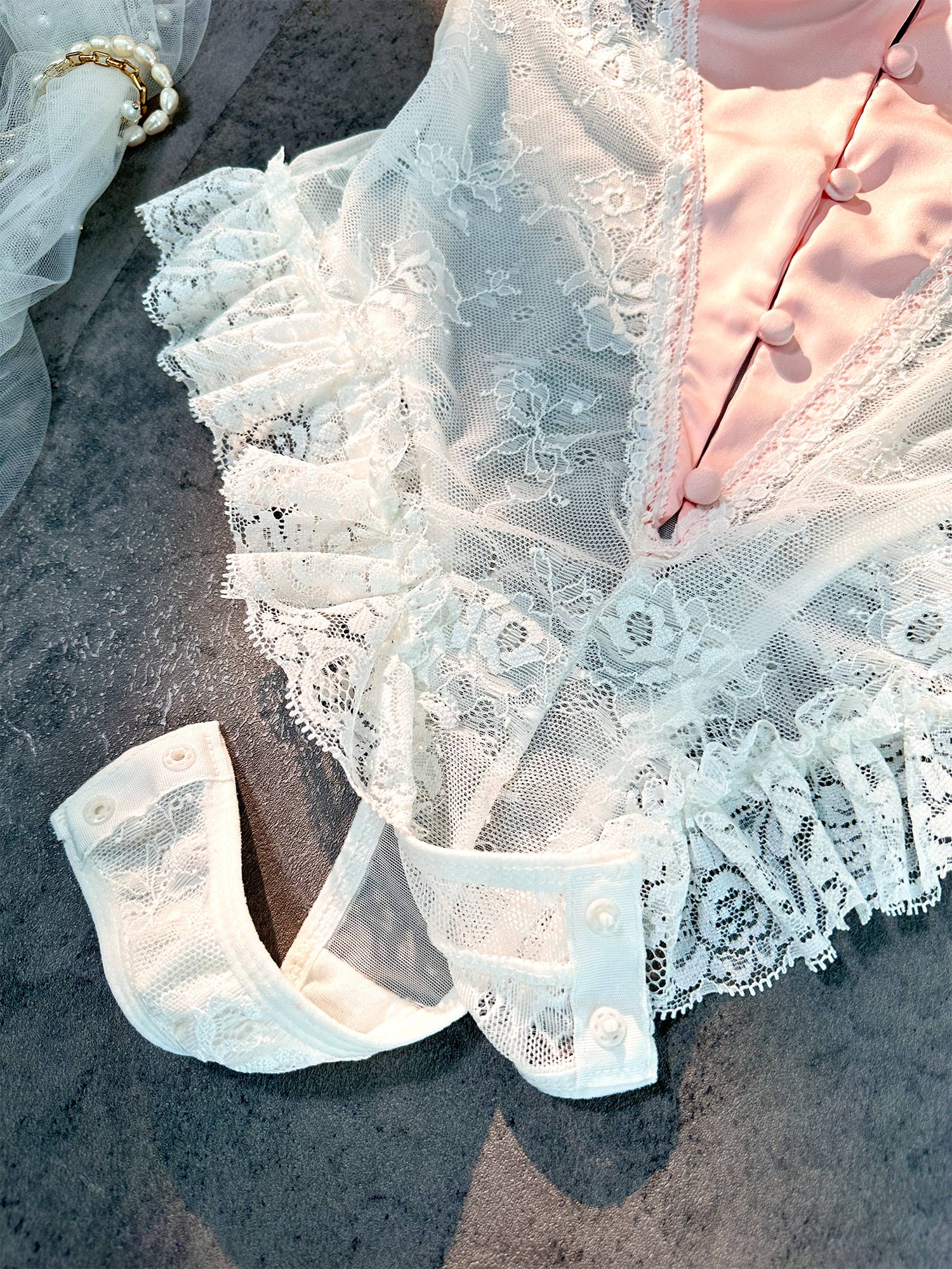 Pink And White Lace Bodysuit Sexy Lingerie For Women Hello.LA.Girl