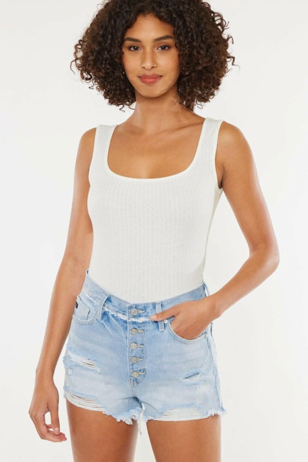 Kancan button-fly distressed shorts - Love Salve 