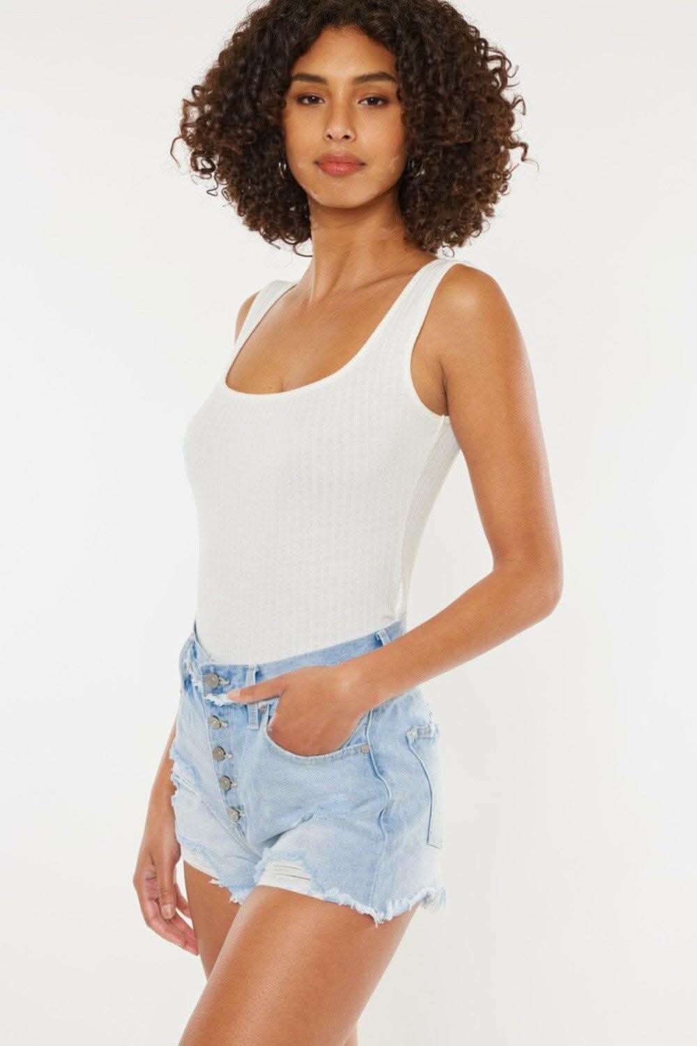 Kancan button-fly distressed shorts - Love Salve 