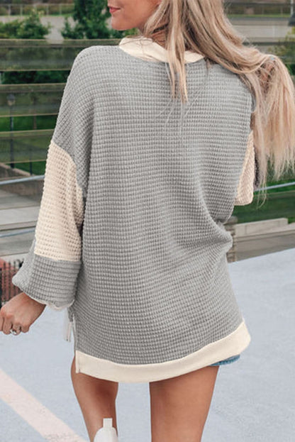 Khaki Textured Colorblock Collared Henley Top - Love Salve 