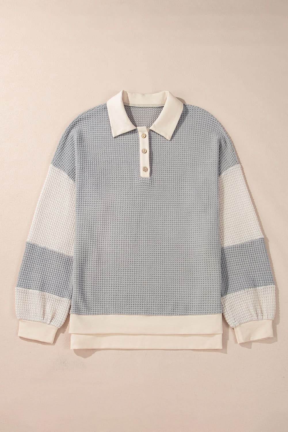 Khaki Textured Colorblock Collared Henley Top - Love Salve 