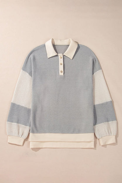 Khaki Textured Colorblock Collared Henley Top - Love Salve 