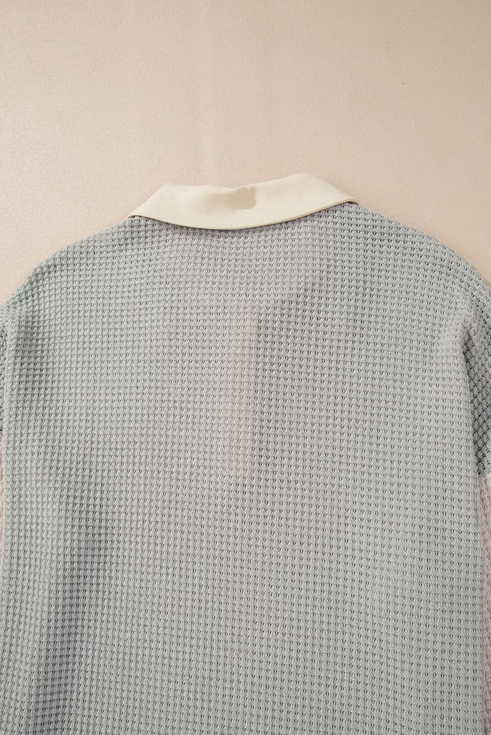 Khaki Textured Colorblock Collared Henley Top - Love Salve 