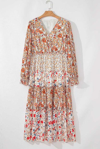 Khaki floral plus size maxi dress - Love Salve 