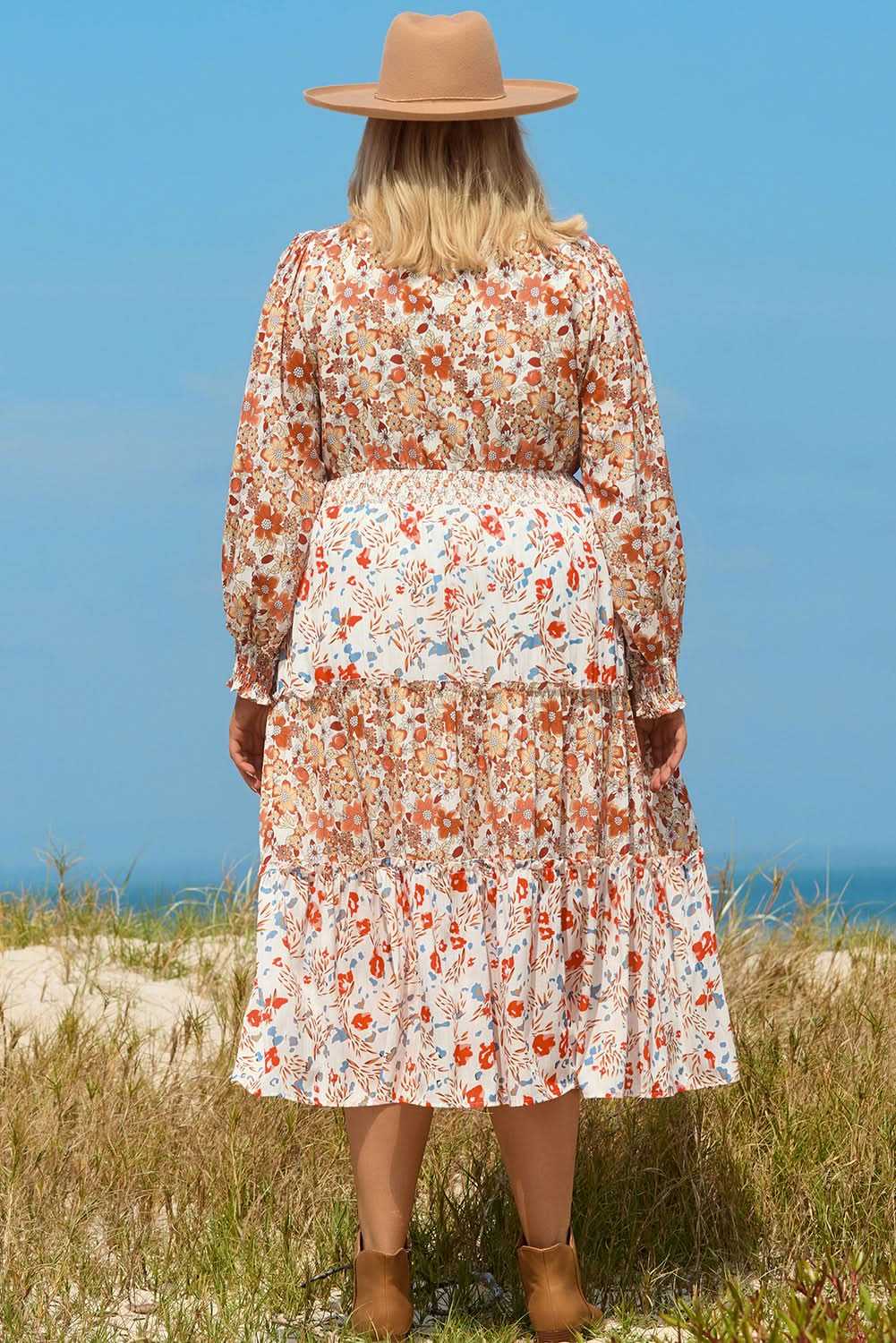 Khaki floral plus size maxi dress - Love Salve 