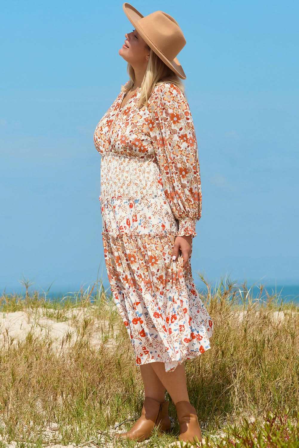 Khaki floral plus size maxi dress - Love Salve 