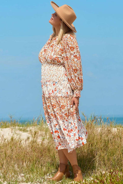Khaki floral plus size maxi dress - Love Salve 