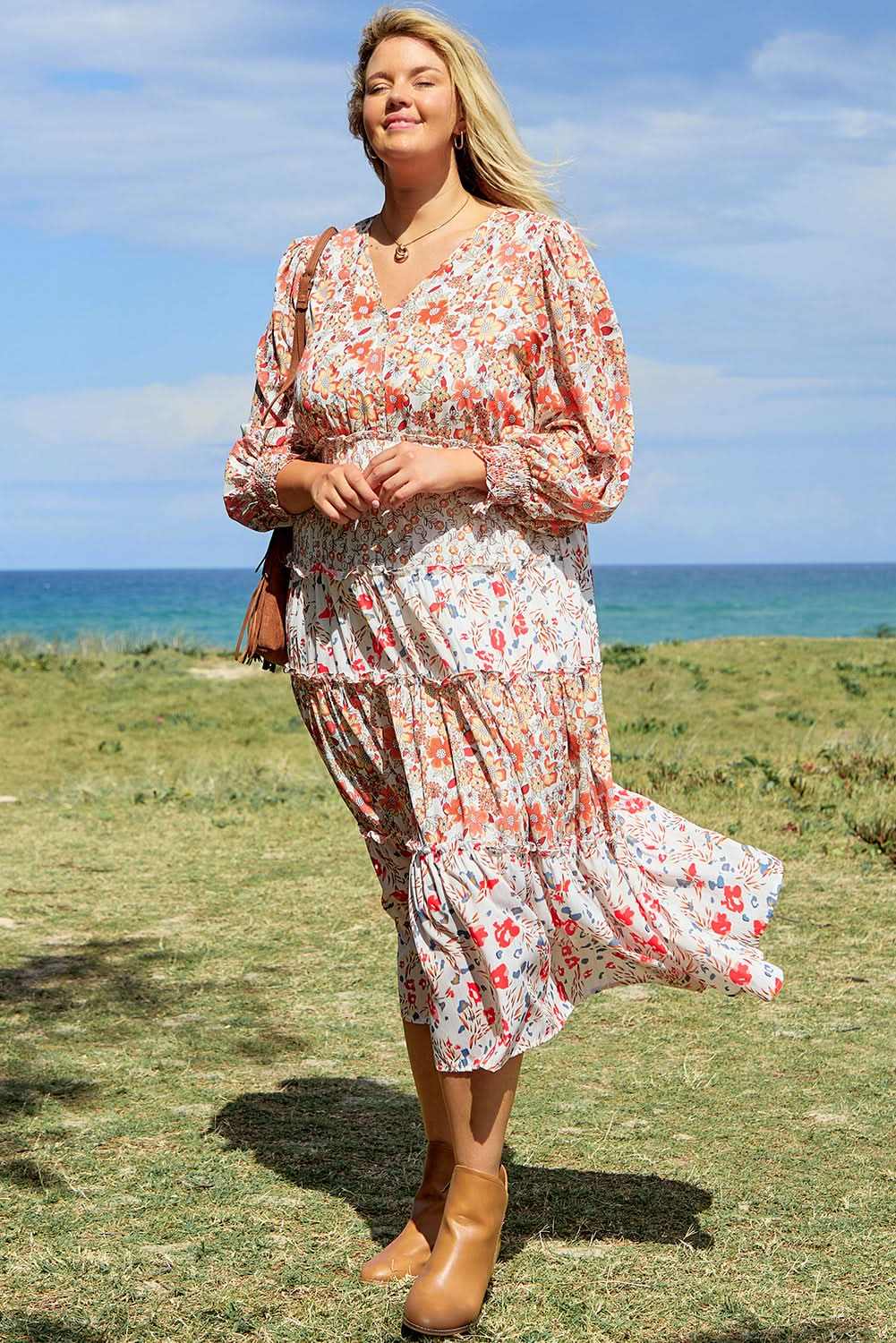 Khaki floral plus size maxi dress - Love Salve 