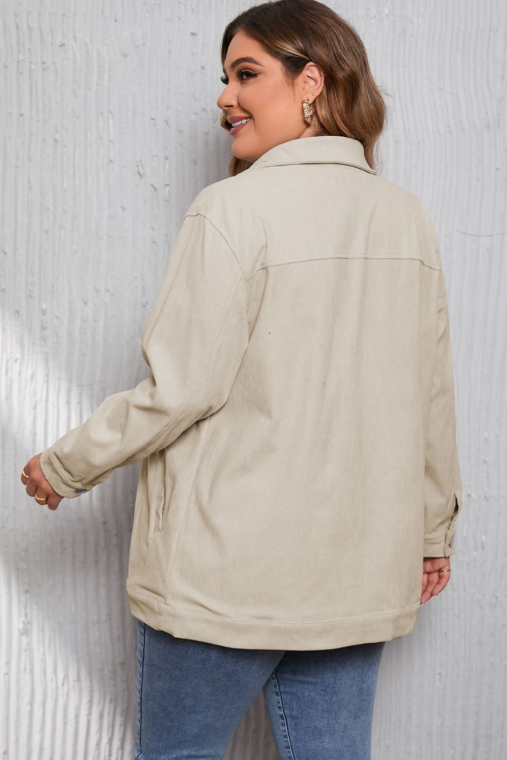 Khaki plus size corduroy jacket - Love Salve 