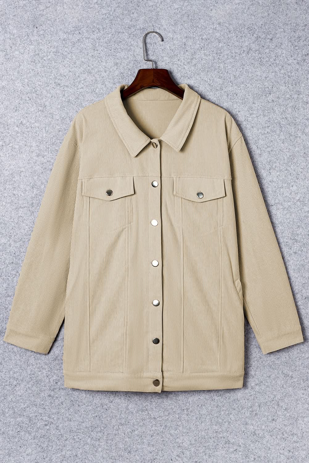 Khaki plus size corduroy jacket - Love Salve 