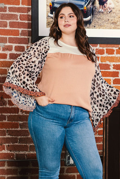Khaki ruffle top with leopard sleeves - Love Salve 