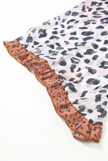 Khaki ruffle top with leopard sleeves - Love Salve 