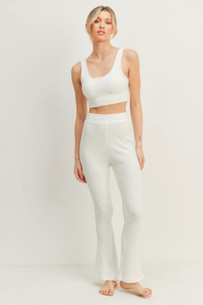 Kimberly C Waffle Tank and High Waist Flare Pants Set - Love Salve 