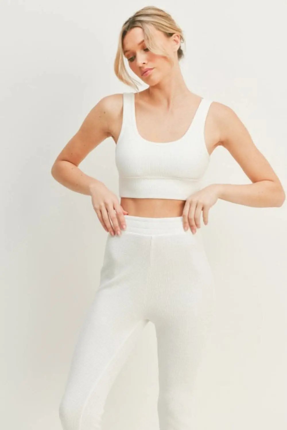Kimberly C Waffle Tank and High Waist Flare Pants Set - Love Salve 