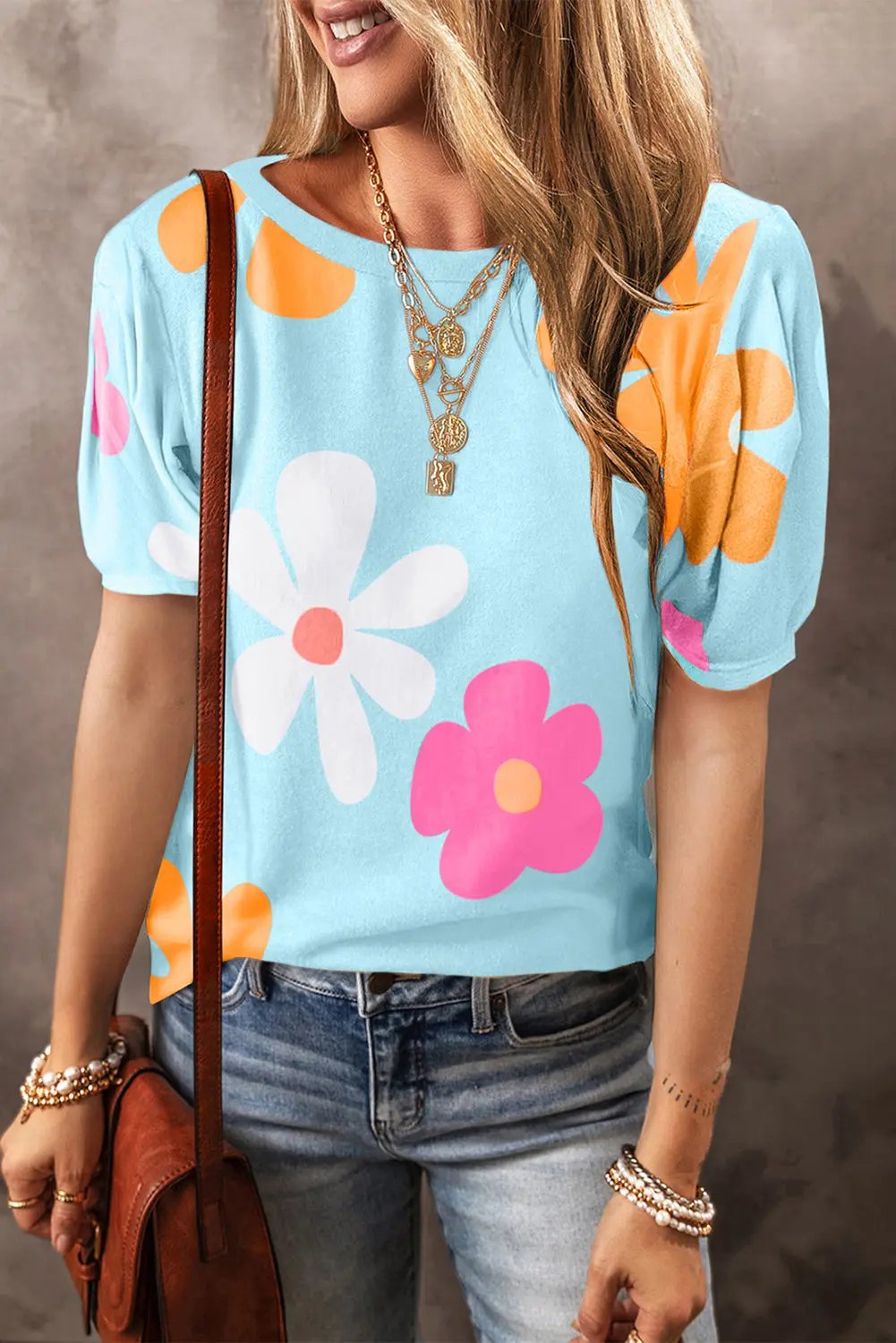 Macy Flower Print Bubble Sleeve Summer Tee - Love Salve 