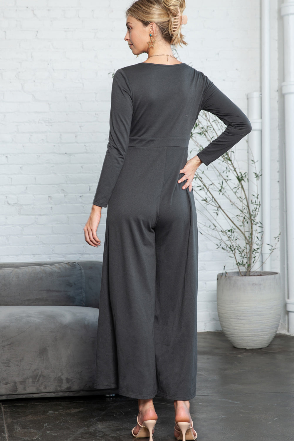 Trinity Button Long Sleeve Wide Leg Jumpsuit for Women - Love Salve 