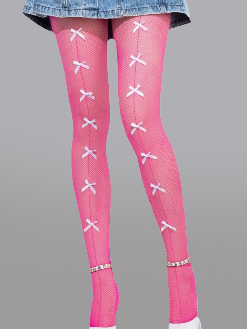 Heart Polka Dot Tights With Cute Bow Accent For Women Hello.LA.Girl