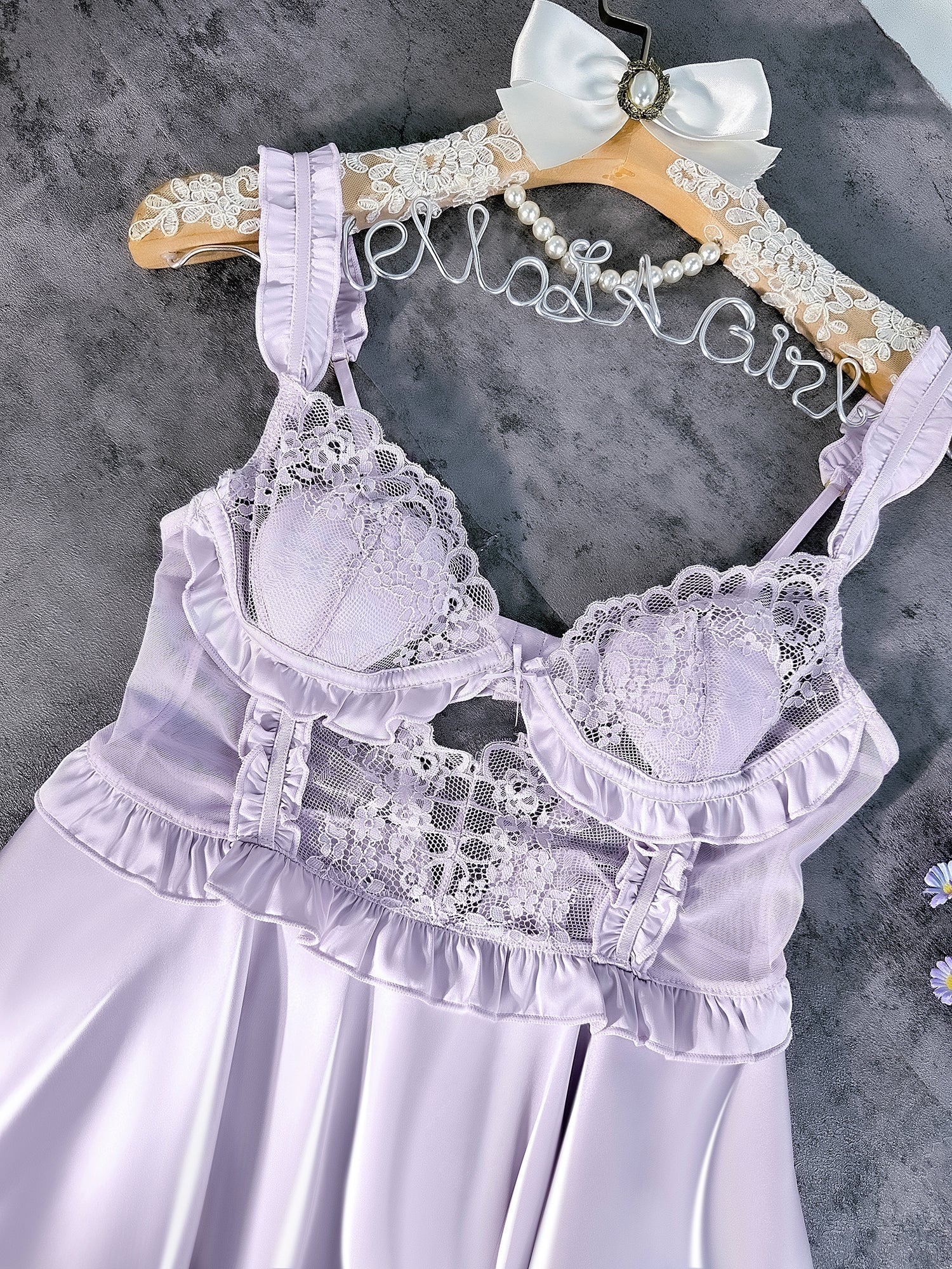 Purple Soft Satin Slip Dress With Elegant Lace Detailing Hello.LA.Girl