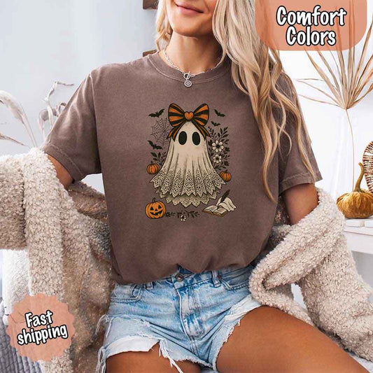 Lace Ghost Comfort Colors Halloween Shirt – Women’s Spooky Tee Adorb Custom Tees