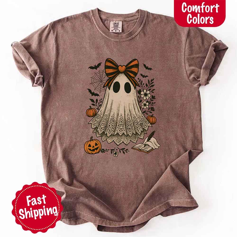 Lace Ghost Comfort Colors Halloween Shirt Womens Tee
