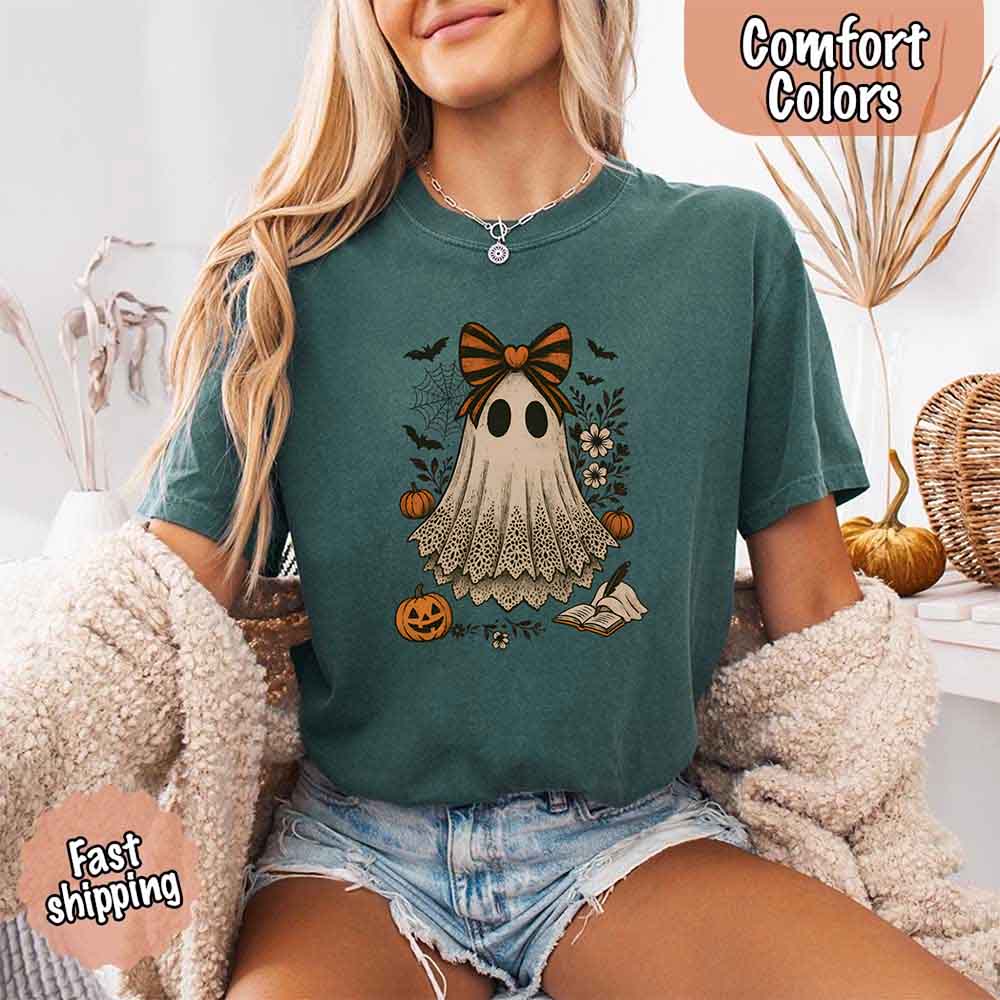 Lace Ghost Comfort Colors Halloween Shirt – Women’s Spooky Tee Adorb Custom Tees