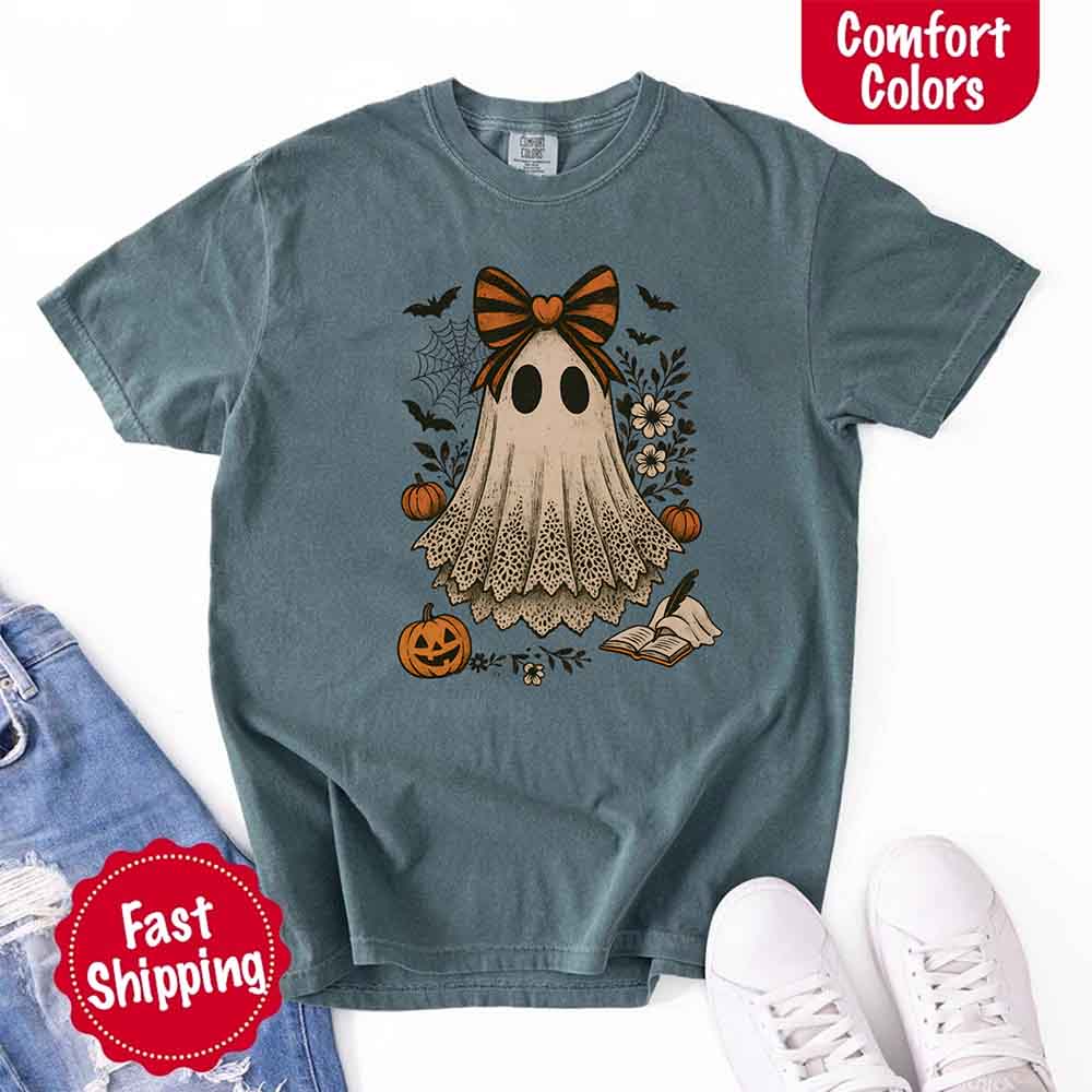 Lace Ghost Comfort Colors Halloween Shirt – Women’s Spooky Tee Adorb Custom Tees