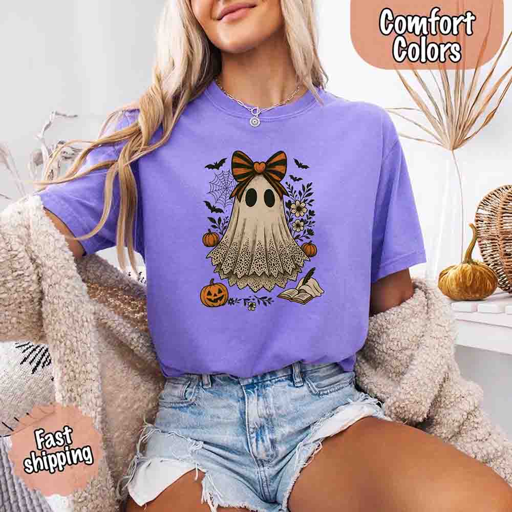 Lace Ghost Comfort Colors Halloween Shirt – Women’s Spooky Tee Adorb Custom Tees