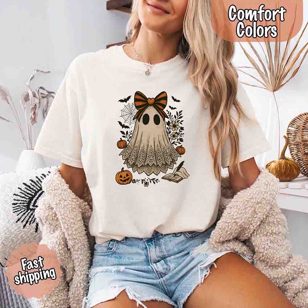Lace Ghost Comfort Colors Halloween Shirt – Women’s Spooky Tee Adorb Custom Tees