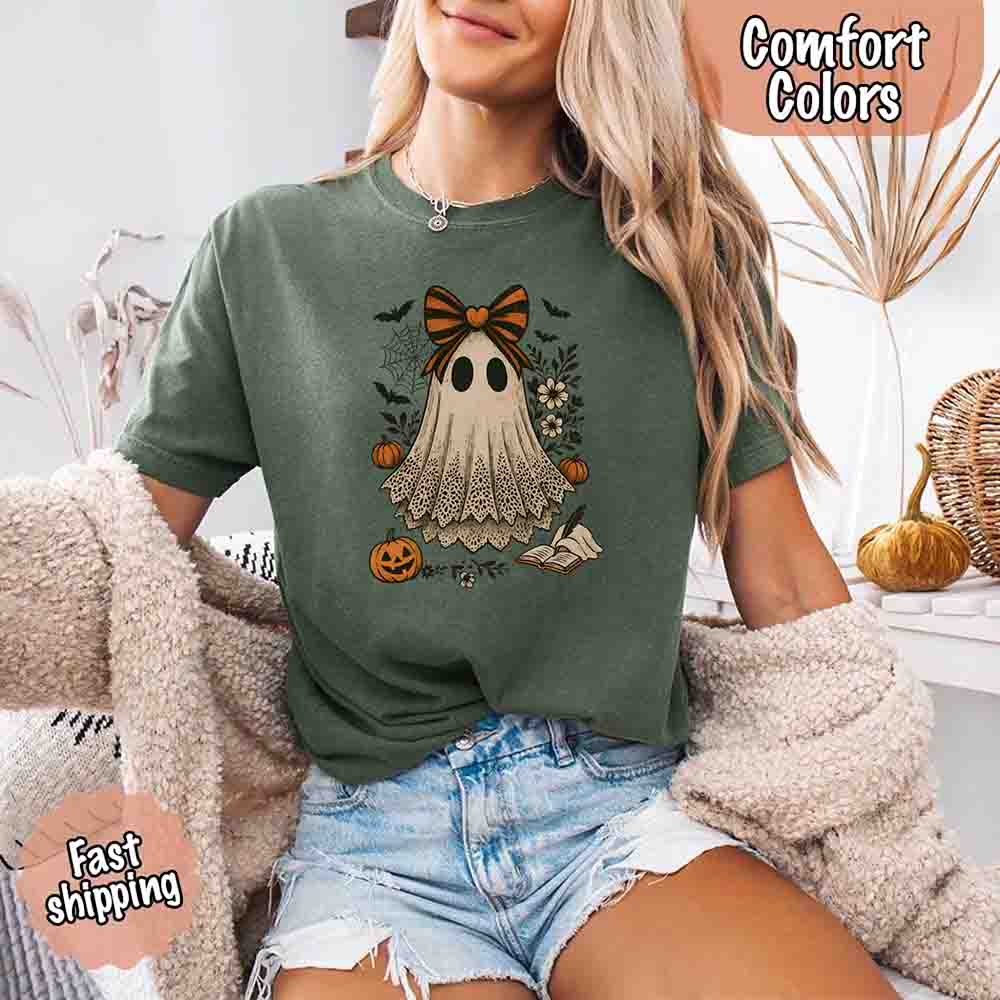 Lace Ghost Comfort Colors Halloween Shirt – Women’s Spooky Tee Adorb Custom Tees