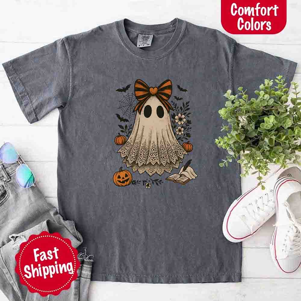 Lace Ghost Comfort Colors Halloween Shirt – Women’s Spooky Tee Adorb Custom Tees