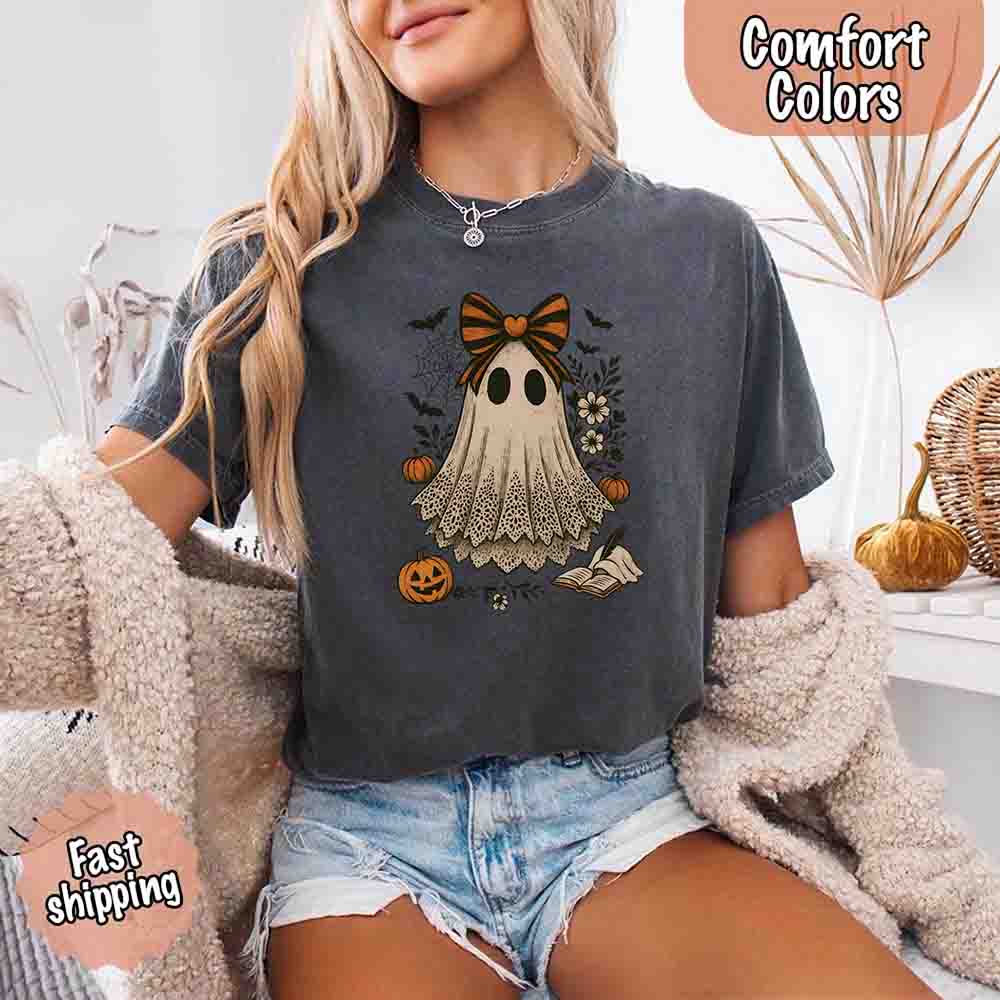 Lace Ghost Comfort Colors Halloween Shirt – Women’s Spooky Tee Adorb Custom Tees